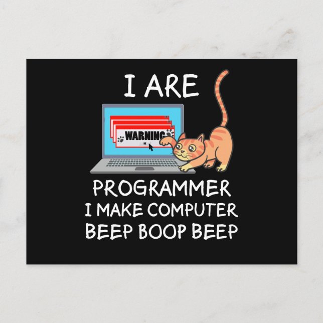 Cartão Postal Presente de frase engraçada de gato de computador  (Frente)