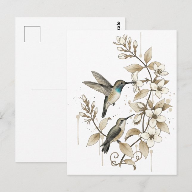 Cartão Postal Presente de Melhor Amiga Hummingbird Botanical Cot (Frente/Verso)