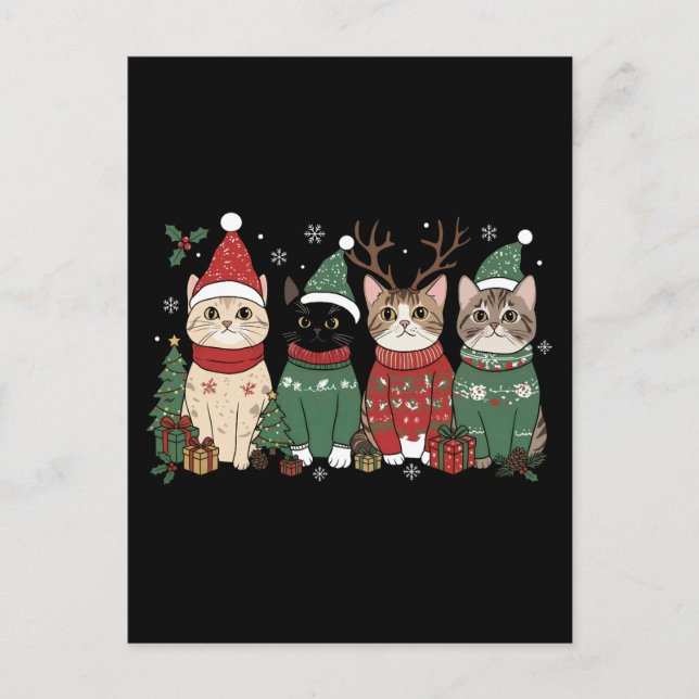 Cartão Postal Presente de Natal do Gato Meowy Catmas (Frente)