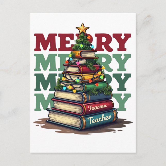 Cartão Postal Presente de Professor | Livros de Natal para Profe (Frente)