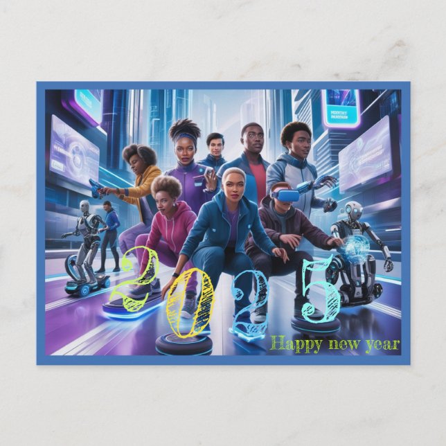 Cartão Postal presente de tipografia do feliz ano novo 2025 (Frente)