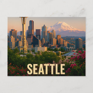Cartão Postal Presente de Viagem Seattle Washington Cidade Esmer