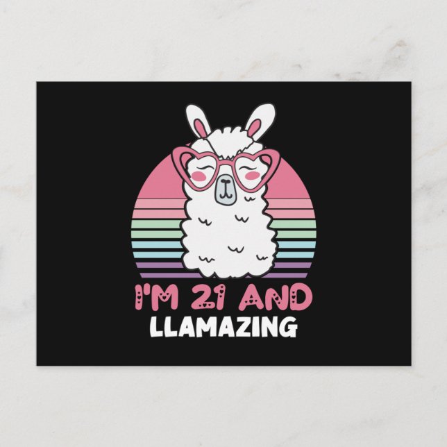 Cartão Postal Presente Engraçado e Adorável de Llama para o 21º  (Frente)