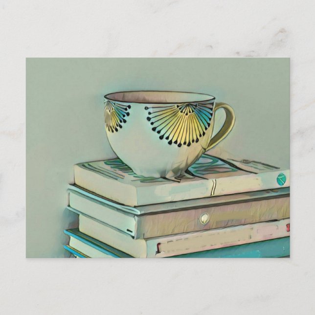 Cartão Postal Presente para amantes de café e livros (Frente)
