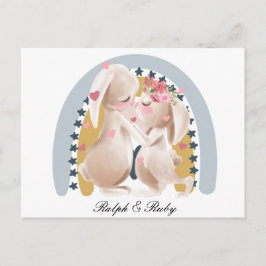 Cartão Postal Presente Personalizado Coelho Casal Fofo Arco-íris