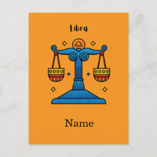 Cartão Postal Presente Personalizado Libra Zodíaco Retro Pop Art