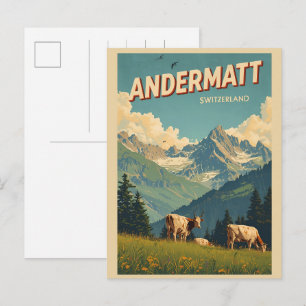 Cartão Postal Presentes Andermatt ski Vintage Suíça Alpes Suíços