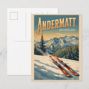 Cartão Postal Presentes Andermatt ski Vintage Suíça Alpes Suíços