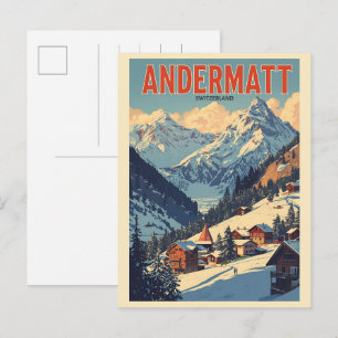 Cartão Postal Presentes Andermatt ski Vintage Suíça Alpes Suíços