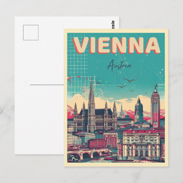 Cartão Postal Presentes da cidade retrô de Viena Áustria panoram (Frente/Verso)