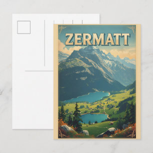 Cartão Postal Presentes da natureza ski ZERMATT vintage Suíça