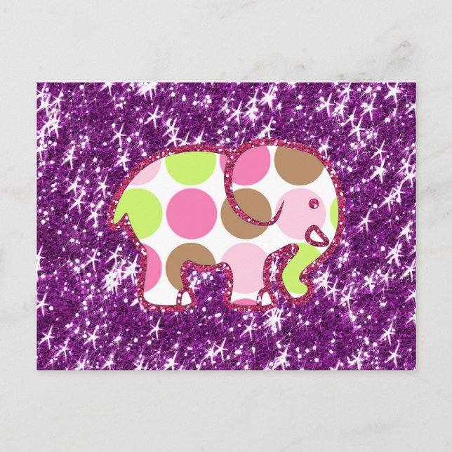 Cartão Postal Presentes de bolinhas Elefante Roxo Roxo (Frente)