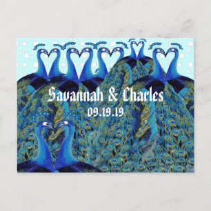 Cartão Postal Presentes de casamento de pavões beijando retrô