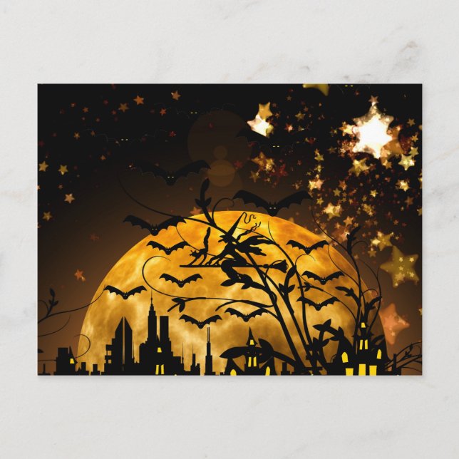 Cartão Postal Presentes de Halloween de bruxa voadora Colheita d (Frente)