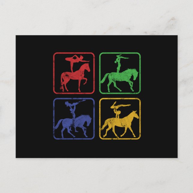 Cartão Postal Presentes de Saltos Ginastas Antigos Cavalos Acrob (Frente)