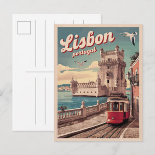 Cartão Postal Presentes de viagem de bonde vintage Lisboa Portug