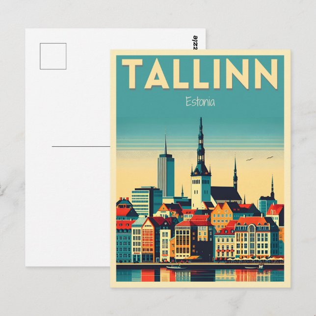 Cartão Postal Presentes de viagem retrô da cidade de Tallinn Est (Frente/Verso)