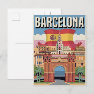 Cartão Postal Presentes do Arco do Triunfo vintage Barcelona Esp