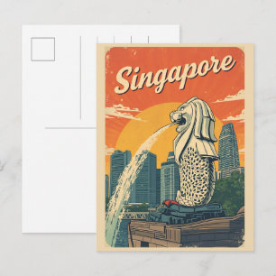 Cartão Postal Presentes do mascote Merlion de Singapura Vintage