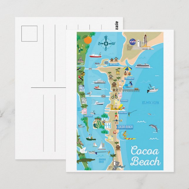 Cartão Postal Presentes mapa da linha de costa da cidade de Coco (Frente/Verso)