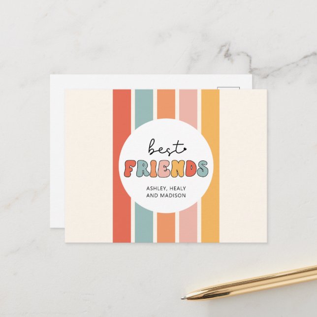 Cartão Postal Presentes Personalizados Retro Melhores Amigas BFF (Frente/Verso In Situ)