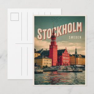 Cartão Postal presentes vintage viagem estocolmo suécia waterfro