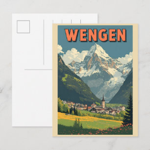 Cartão Postal Presentes WENGEN esqui Suíça Alpes Suíços