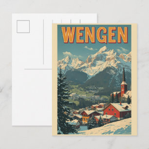 Cartão Postal Presentes WENGEN esqui Suíça Alpes Suíços vintage