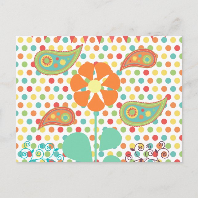 Cartão Postal Presentes Whimsical de Paisley Primavera de Bolinh (Frente)