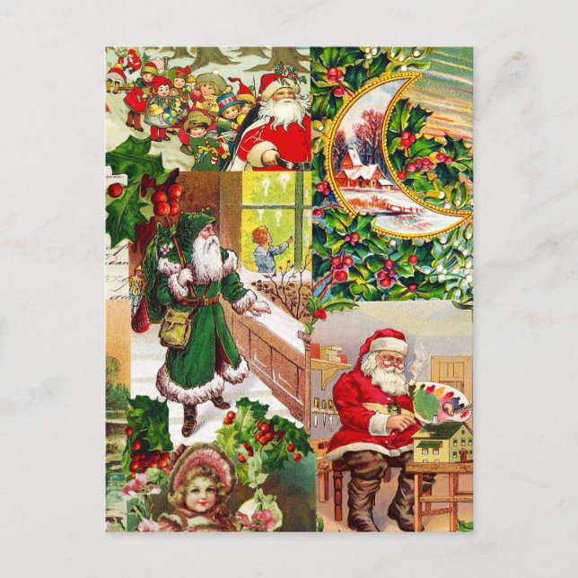 Cartão Postal Presépio Vintage Vitoriano Natal Papai Noel Brinqu (Frente)