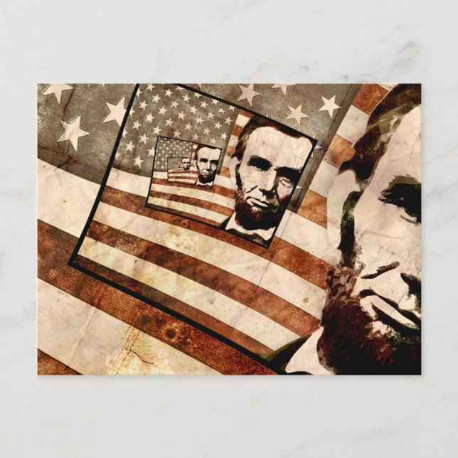 Cartão Postal Presidente Abraham Lincoln Bandeira Patriótica (Frente)