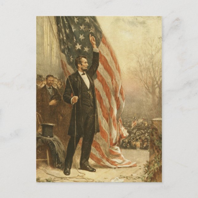 Cartão Postal Presidente Abraham Lincoln Sob Bandeira Americana (Frente)