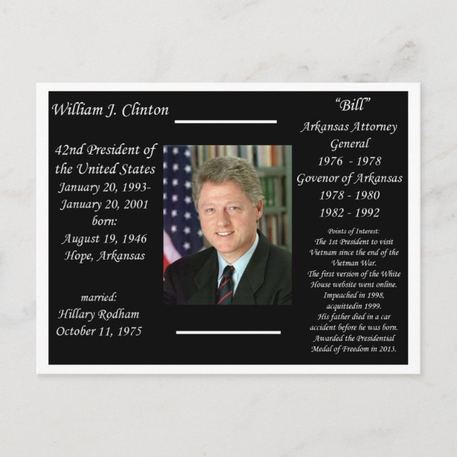 Cartão Postal Presidente Bill Clinton (Frente)