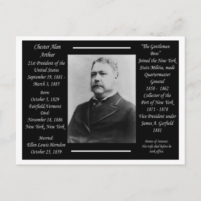 Cartão Postal Presidente Chester Alan Arthur (Frente)