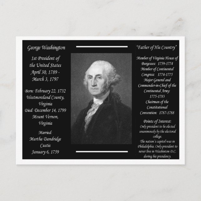 Cartão Postal Presidente George Washington (Frente)