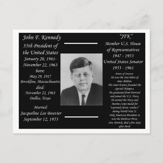 Cartão Postal Presidente John F Kennedy (Frente)