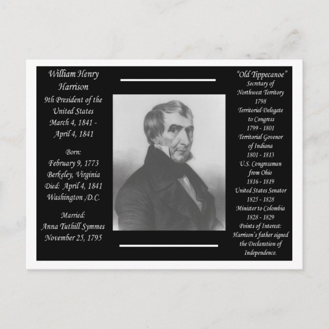 Cartão Postal Presidente Willam Henry Harrison (Frente)