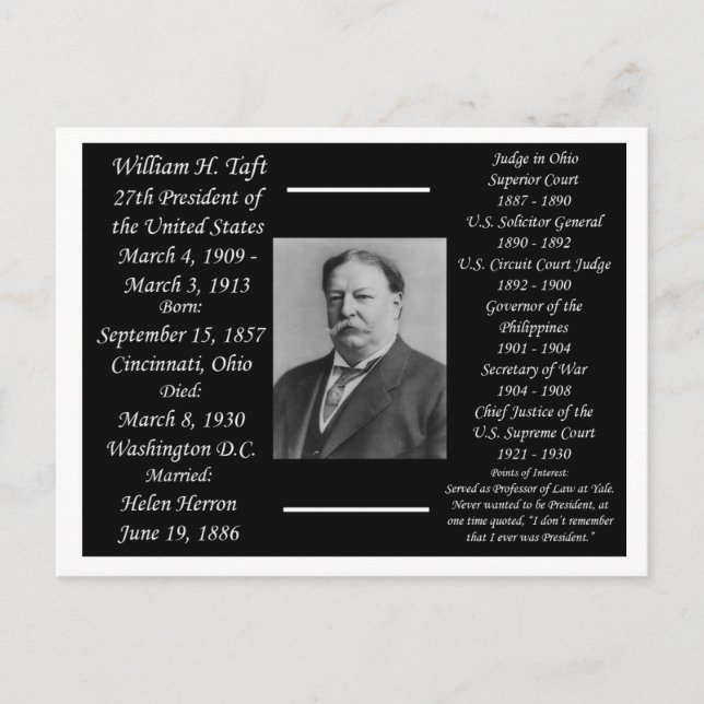 Cartão Postal Presidente William H Taft (Frente)