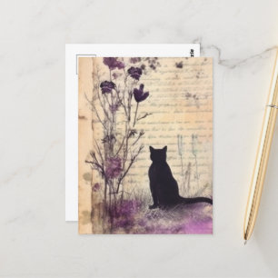 Cartão Postal Preto Cat Watercolor