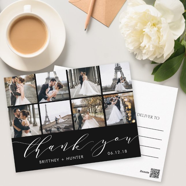 Cartão postal preto de agradecimento de foto de ca (Criador carregado)