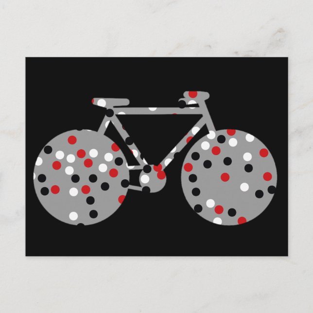 Cartão Postal preto de bicicleta e bolinhas (Frente)