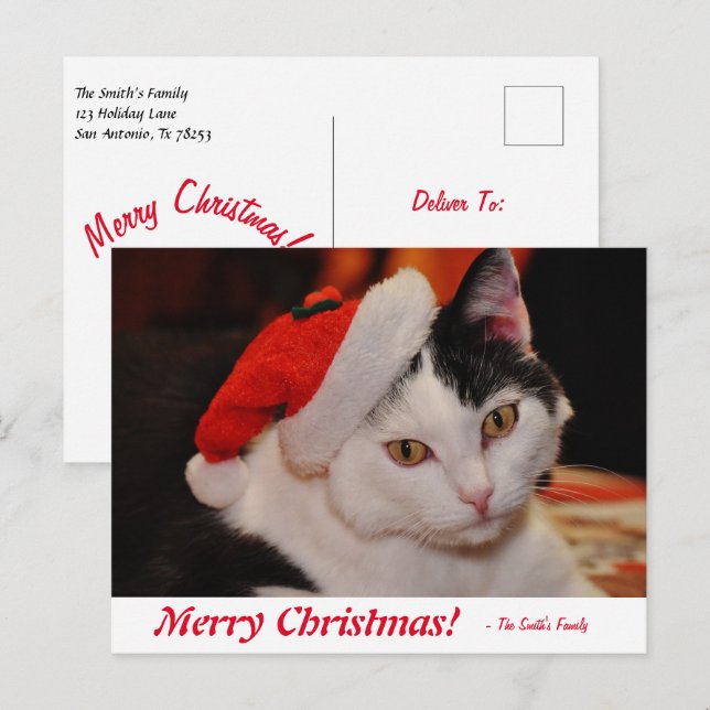 Cartão Postal Preto e Branco de Natal Personalizado (Frente/Verso)