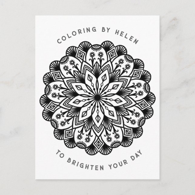 Cartão Postal Preto e Branco Mandala Trippy Hippie Psicélico (Frente)