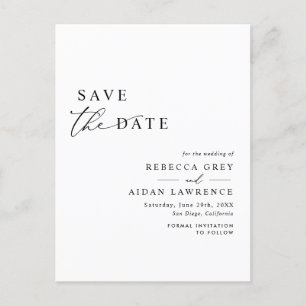 Cartão Postal Preto e Branco minimalista moderno Salve a data