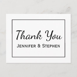 Cartão Postal Preto e Branco Obrigado Festa de casamento Minimal