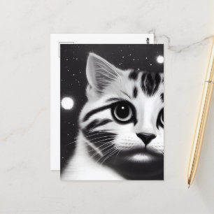 Cartão Postal Preto e branco retrógrado Grande Gatinho