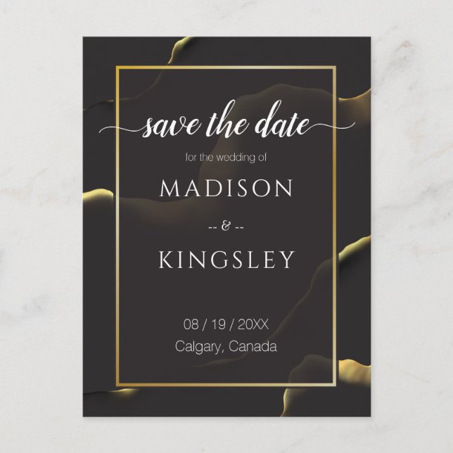 Cartão Postal Preto e Dourado 💡 Moderno Abstrato Tinta a Óleo (Frente)