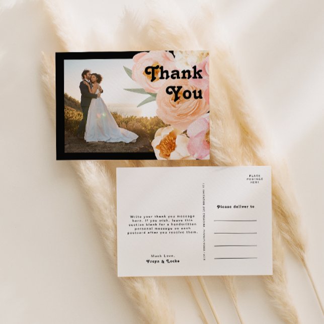 Cartão Postal Preto Floral Negrito | Cartão-postal de agradecime (Criador carregado)