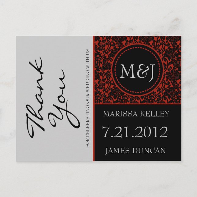 Cartão Postal Preto Gótico e Farinha Vermelha Obrigado (Frente)