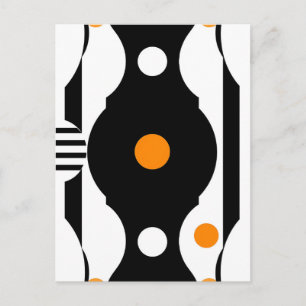 Cartão Postal Preto Laranja Retro Mod Geométrico